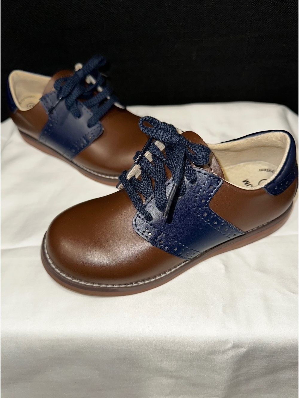 Footmates Boys' Leather Oxford Dress Shoes with Arch Support, Size 12, Brown and